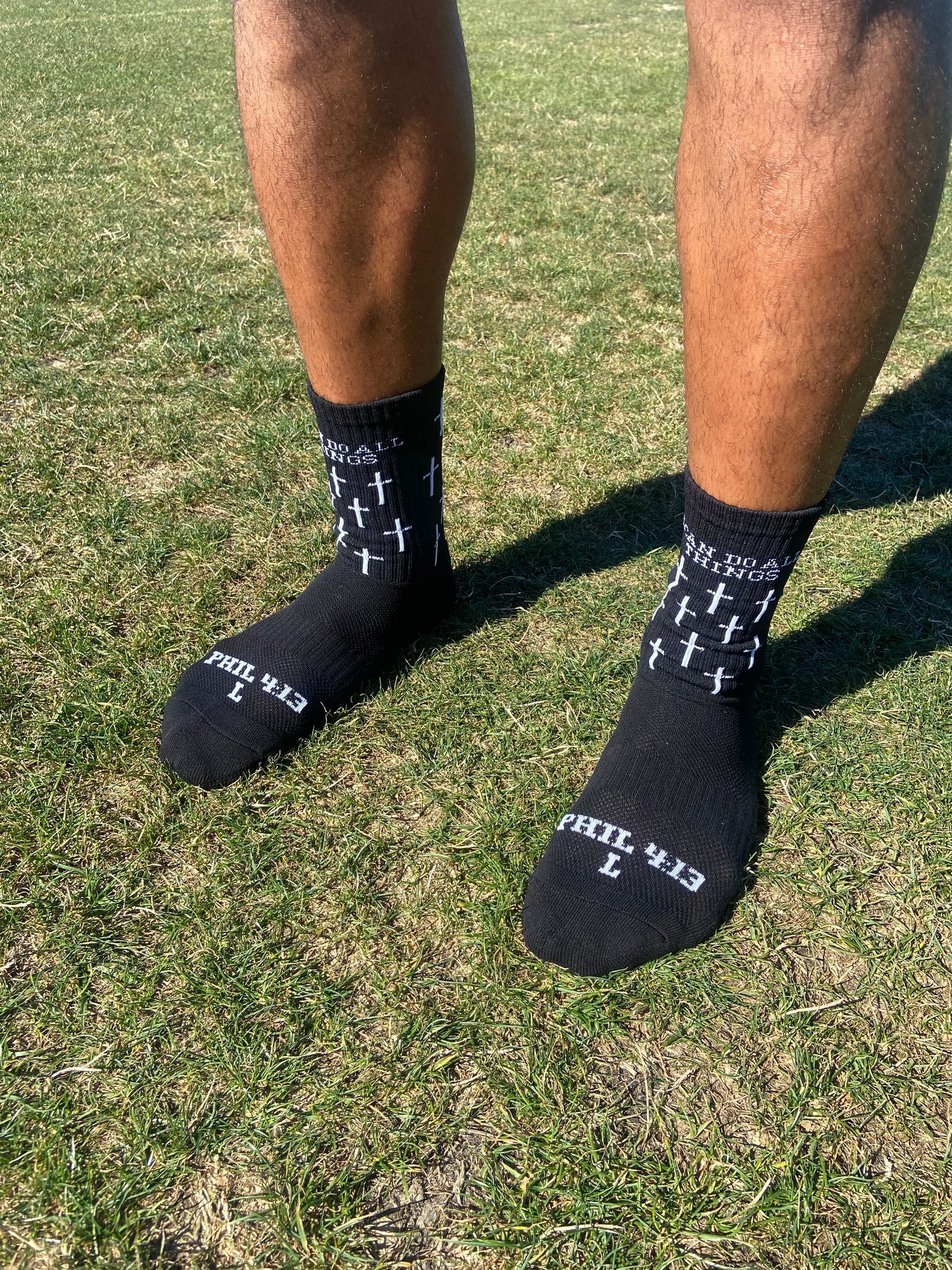 BLACK PHILIPPIANS 4:13 MINI CROSSES GRIP SOCKS