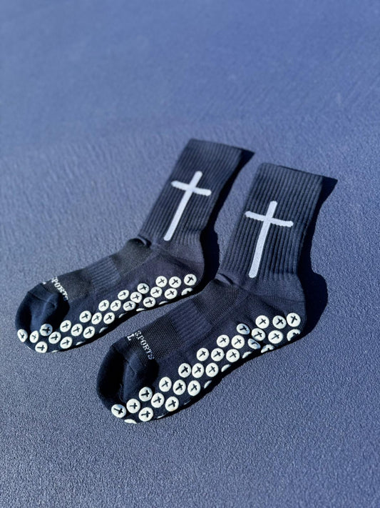 NAVY DOUBLE CROSS GODLY GRIP SOCKS