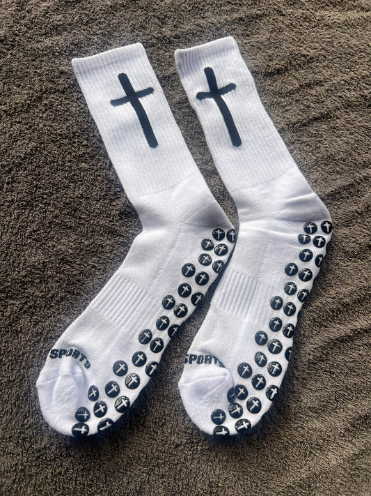 WHITE DOUBLE CROSS GRIP SOCKS