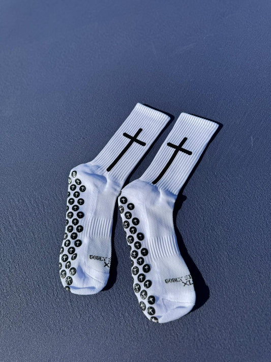 WHITE DOUBLE CROSS GODLY GRIP SOCKS