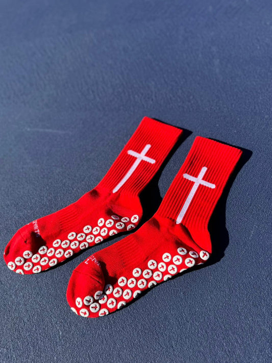 RED DOUBLE CROSS GODLY GRIP SOCKS